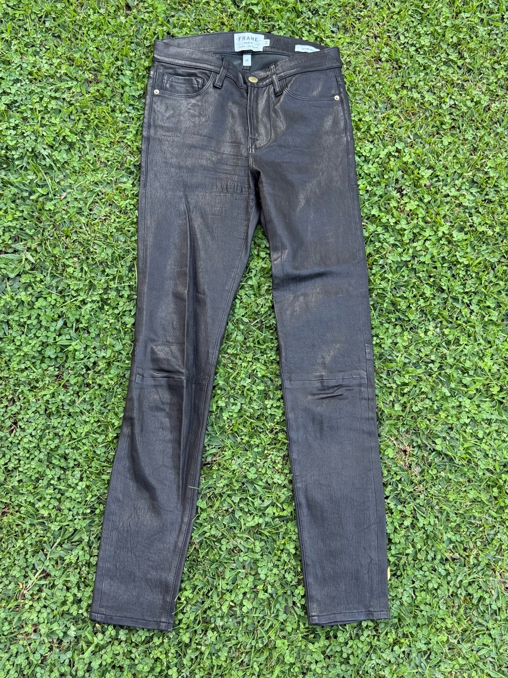 FRAME Denim "Le High Skinny" bodycon lamb leather pants - Size 25